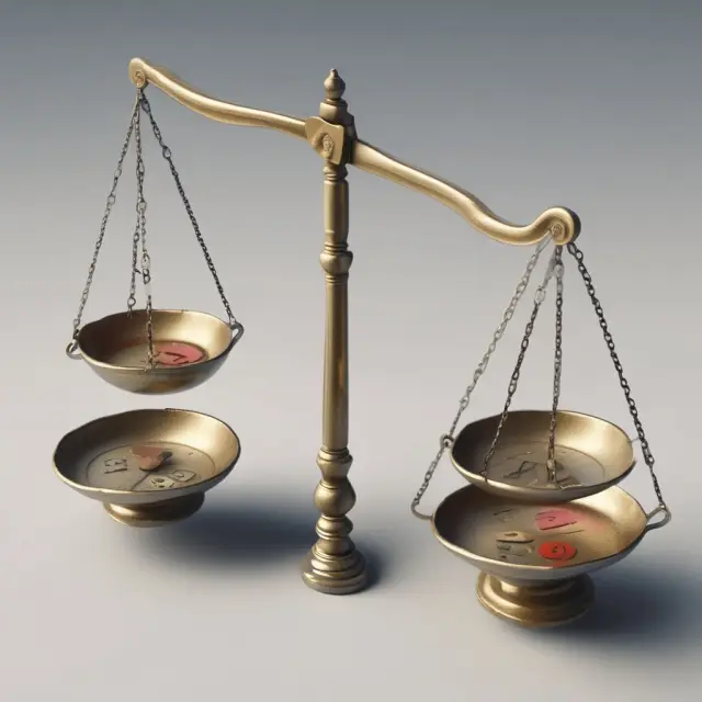 A balance with an intangible asset (patent or intellectual property) on one side and tangible assets (money bags) on the other, illustrating opportunity costs.