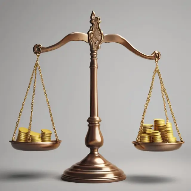 Gold coins symbolizing imputed and actual interest balanced on scales, with a tax collector adjusting the balance