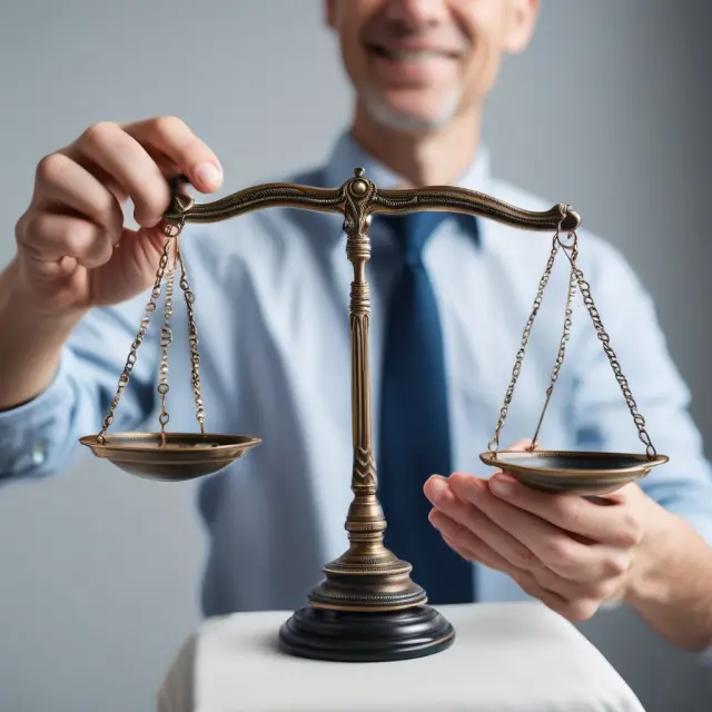 An appraiser holding a balance scale, with properties on either side representing buyer