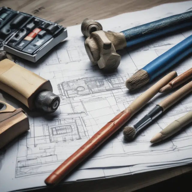 Buyer and seller discussing repairs over blueprints, enhancing escrow process transparency