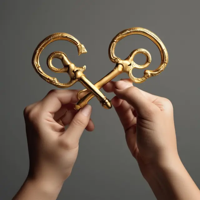 A golden key unlocks the hands of two parties, releasing escrowed funds and signifying a successful transaction