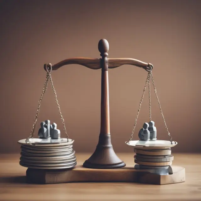 An image of a balanced scale, with resources on one side and costs on the other, representing in-house teams and outsourcing.