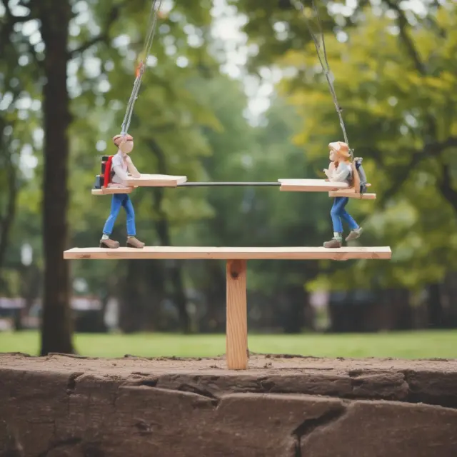 A scale balancing operations on a seesaw, representing the decision to outsource or maintain in-house functions for optimal control, costs, and efficiency.