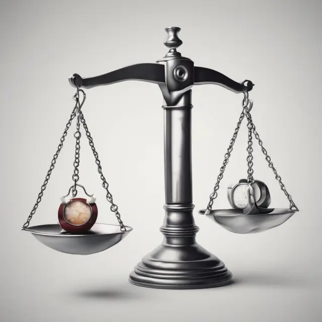 Balanced scale representing risks and benefits of in-house vs. outsourced operations with a concealed sword symbolizing data security threats.