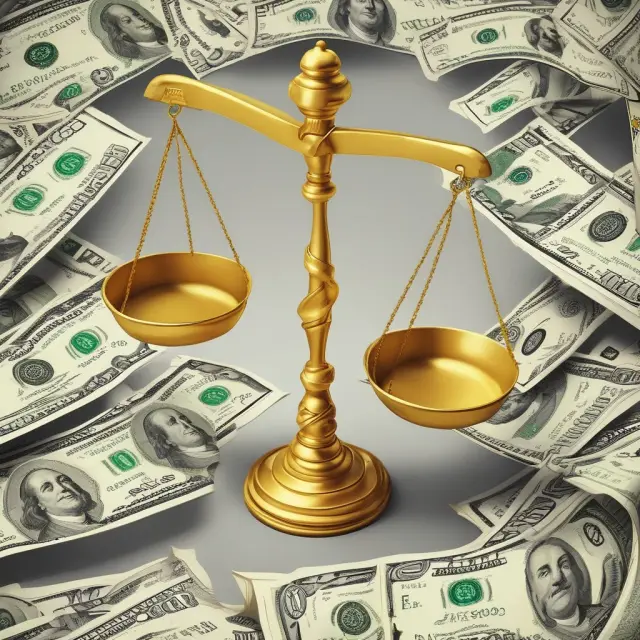 Golden scales balanced between piles of stocks and cash, representing financial asset transfers in in specie transactions