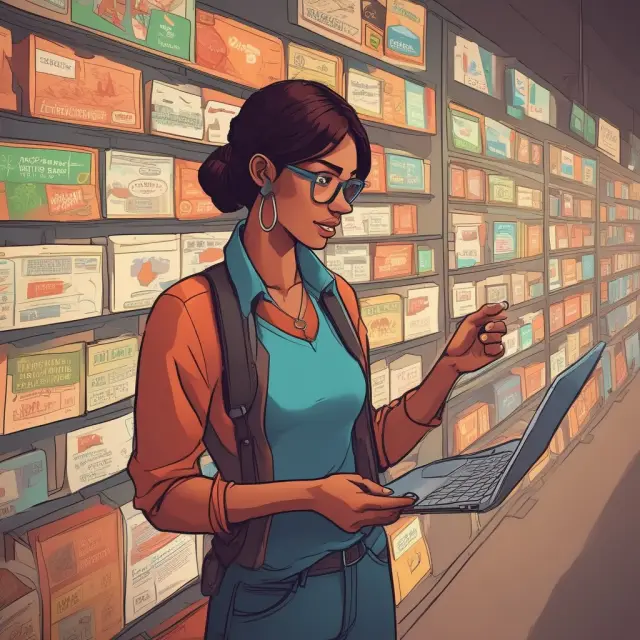 A person browsing through an in-app store, surrounded by various purchasing options