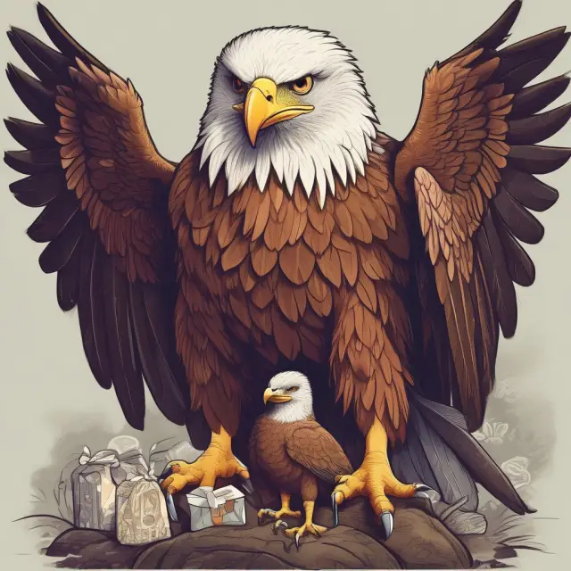 Majestic eagle protecting her young chicks, illustrating secure in-app purchasing protection.