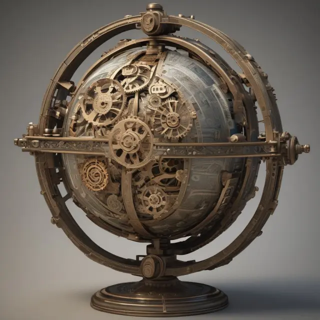 Clockwork globe with interconnected gears symbolizing FAQs about incidence rates. Each gear represents a question (Q) and an answer (A).