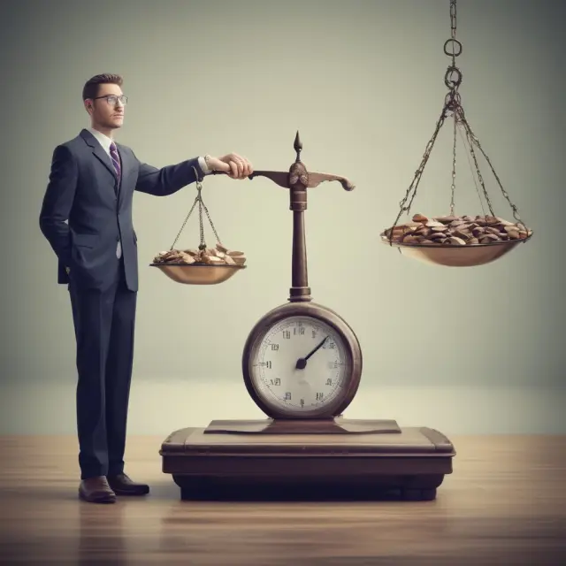 A business traveler standing next to a weighing scale, weighing incidental expenses against the federal per diem rate for a balanced decision.