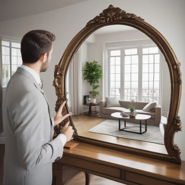 A magician holding a mirror shows property values derived from market sales comparables in real estate appraisal