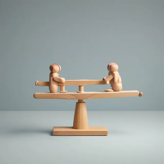 Metaphorical image of a see-saw illustrating income inequality between genders and racial groups