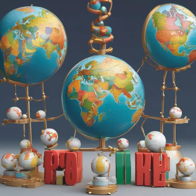 Two interconnected globes representing economies; one labeled 