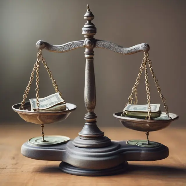 Two sets of scales balanced atop a GAAP rulebook: one side displaying legal income smoothing techniques, the other, illegal methods