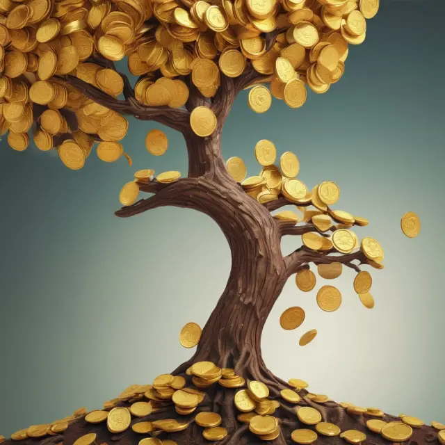 Golden coins falling from a tree signifying gross income: a vital foundation for financial planning.