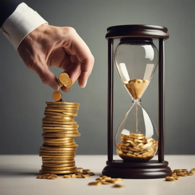 Elderly hand releasing gold coins into an hourglass, illustrating the income annuity sales process and securing a steady retirement income
