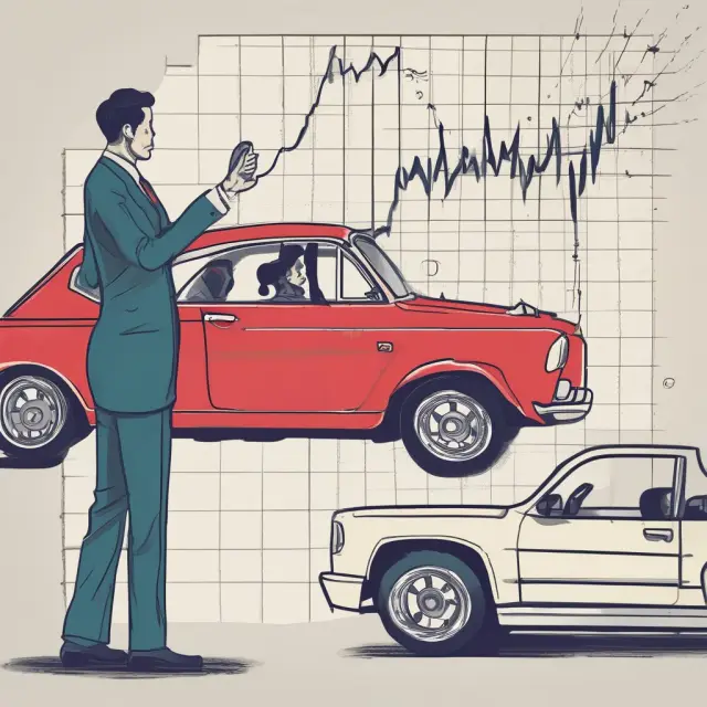 An image featuring a car salesman interacting with a large number (2.5) in an economic graph, representing the considerable influence of income changes on consumer demand for cars