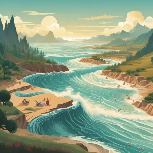 A tranquil sea with economic waves symbolizing consumer income, impacting businesses through income elasticity