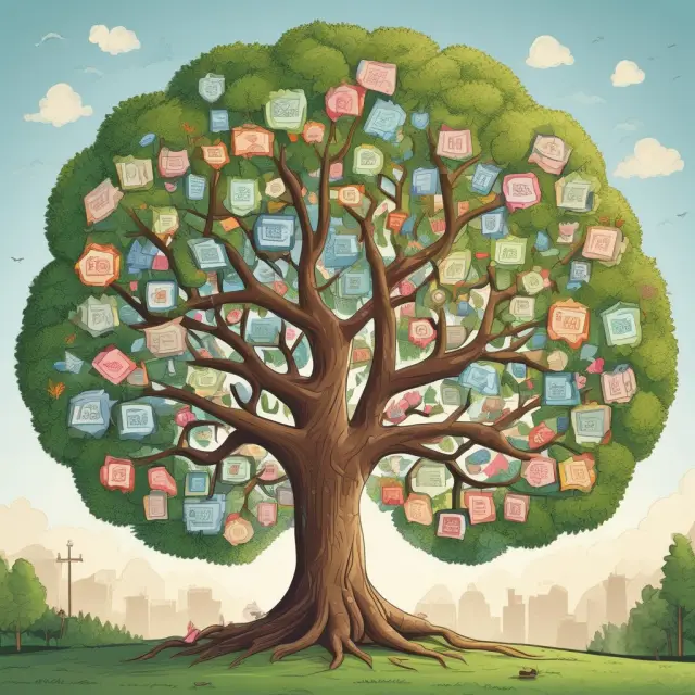 Visualization of various income fund types as branches on a tree, providing stability and diversity for investors