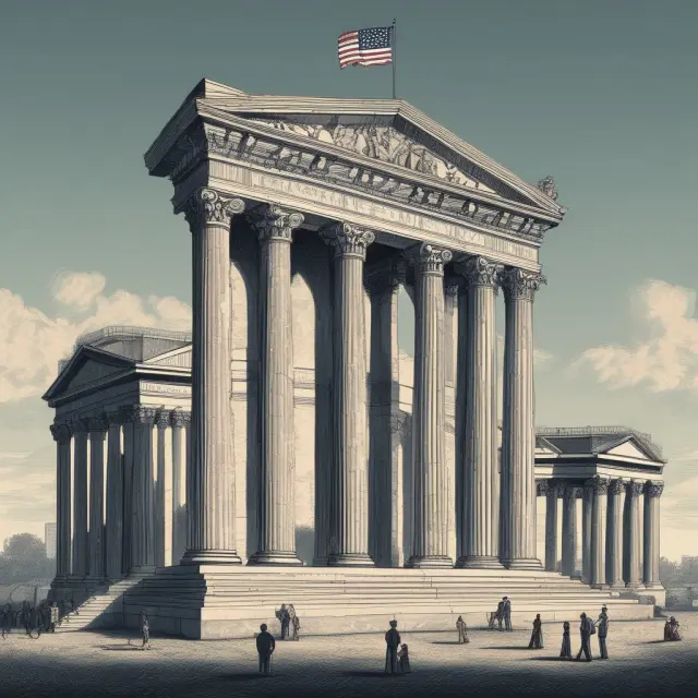 Three towering pillars symbolizing investment-grade, junk, and government bond funds.