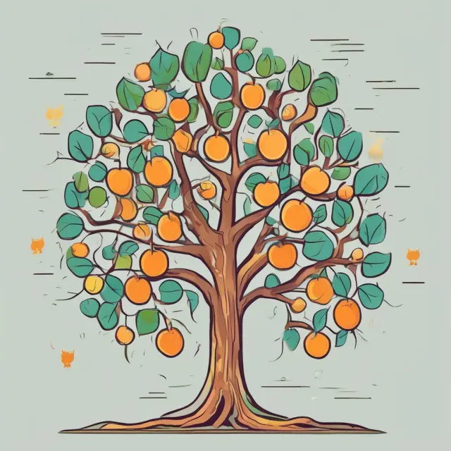 Tree symbolizing an income statement, with revenue as fruit on one side and expenses on the other