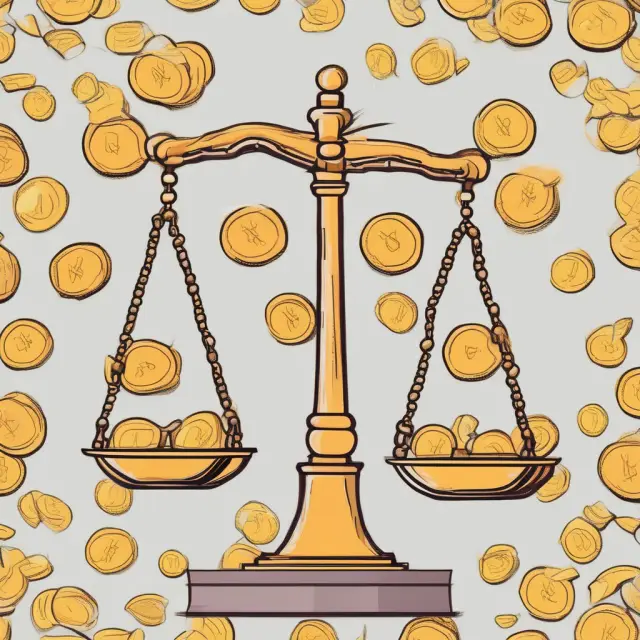 Golden scales with coins representing operating revenue and anchors symbolizing non-operating revenue, tipping towards a chest filled with gains