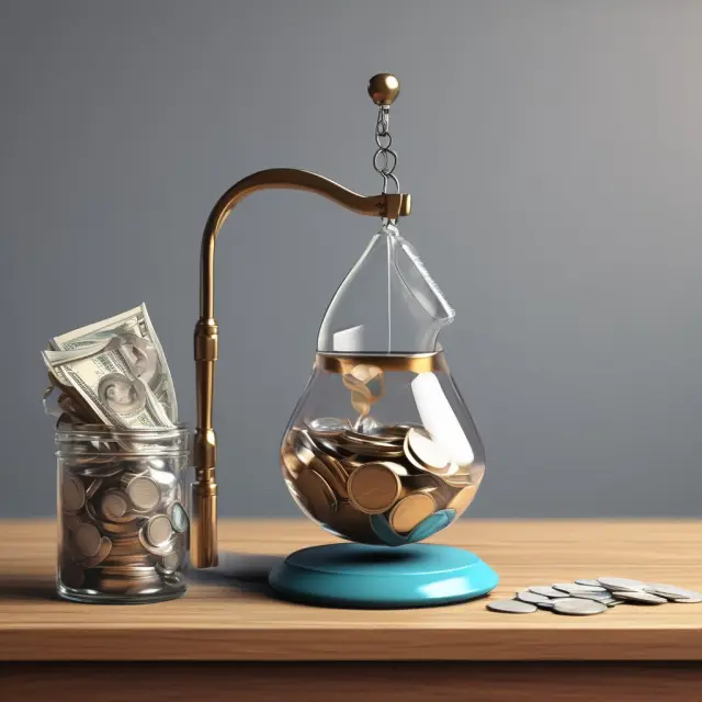 Scale representing revenue and overflowing jar symbolizing receipts in a financial statement.