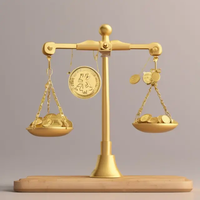Golden scales with tipping coins represent EBIT, emphasizing core profitability