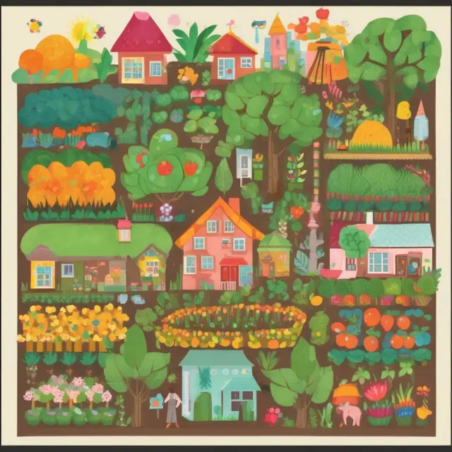 Metaphorical image of a blooming garden filled with fruit trees representing income-generating sectors: Real Estate, Energy, Utilities, Natural Resources, and Finance.