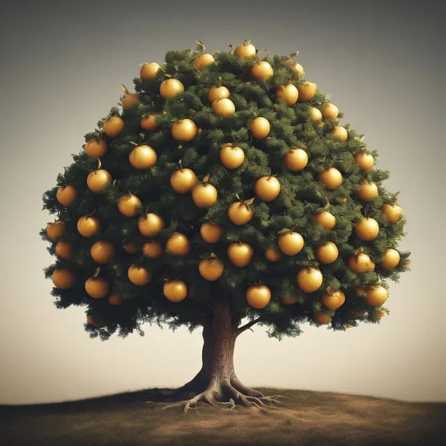 Golden apples growing on a sturdy tree symbolizing financially healthy income-generating companies.