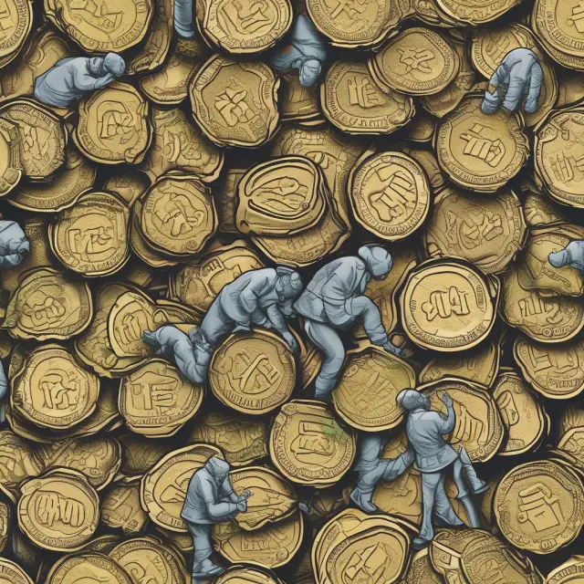 The IRS, symbolized by protective figures, collect gold coins representing income taxes from a person