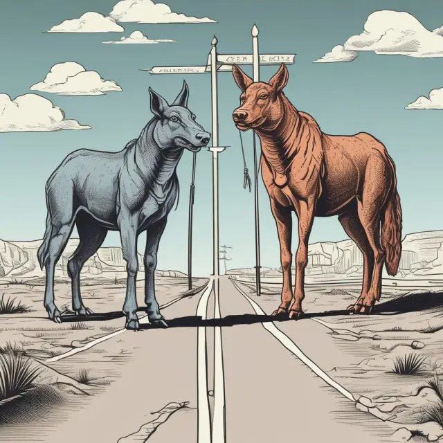 GAAP bull representing financial accounting principles and tax wolf symbolizing tax laws intersecting, illustrating the timing differences in determining income taxes for financial reporting