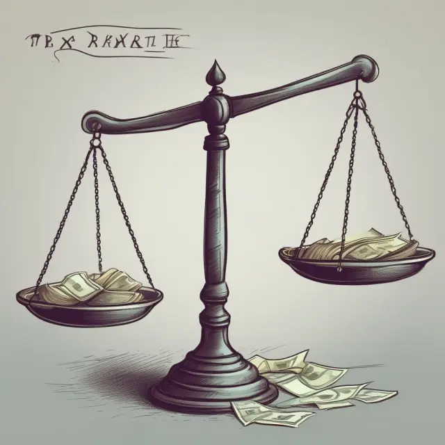 A taxman balancing scales represent income tax payable and income tax expense, illustrating their importance for professional and institutional investors