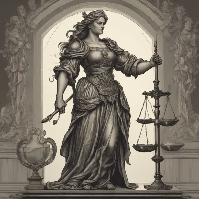 Woman symbolizing truth holds balance scale with insurance contract supported by shield-like incontestability clauses