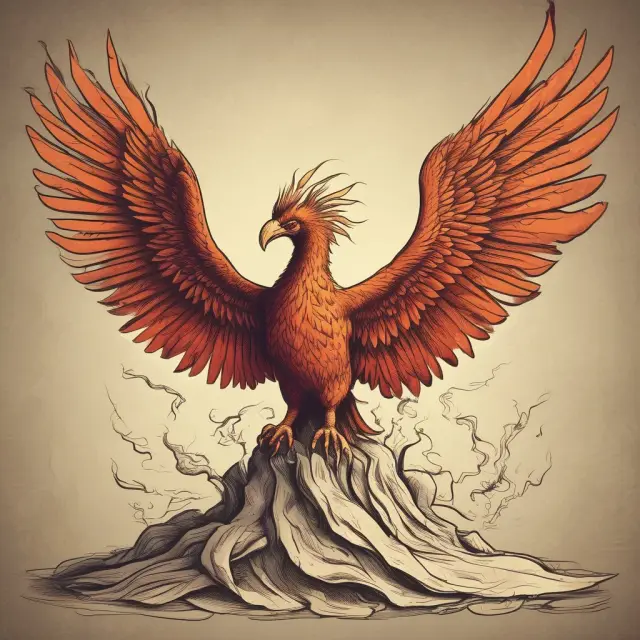 A Phoenix emerges from a pile of papers, illustrating the creation of a corporation via articles of incorporation. Keywords: Phoenix, Articles of Incorporation.