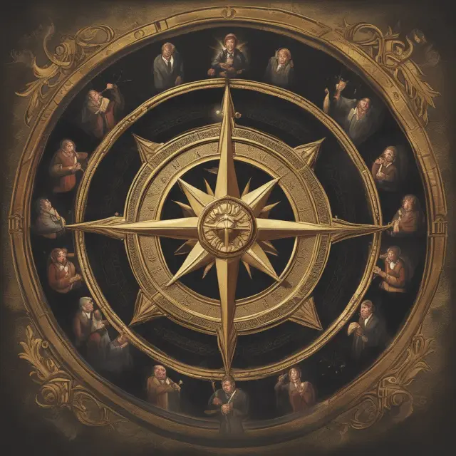Golden compass in the hands of directors symbolizing corporate governance and strategic decision-making