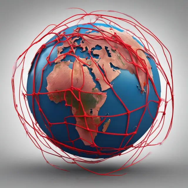Globe connected with threads signifying the International Chamber of Commerce