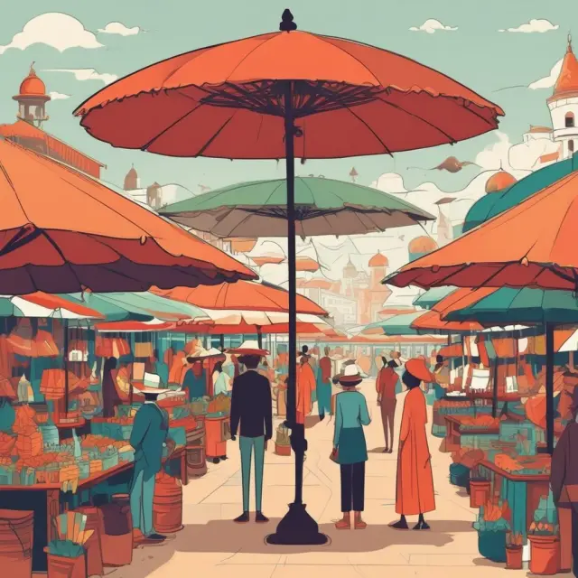 Buyers and sellers discussing terms in a bustling marketplace while Incoterms