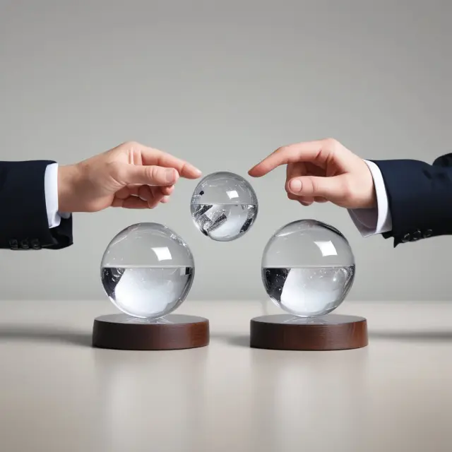 Two hands exchanging crystal balls representing Incoterms 2010 and Incoterms 2020; security costs shifting on a see-saw.