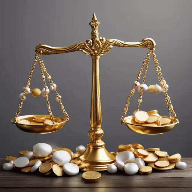 Golden scales weighing the difference between incremental costs (coins) and sunk costs (pearls), emphasizing strategic decision making.