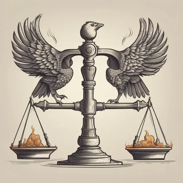 A mythical phoenix balances a scale with a business