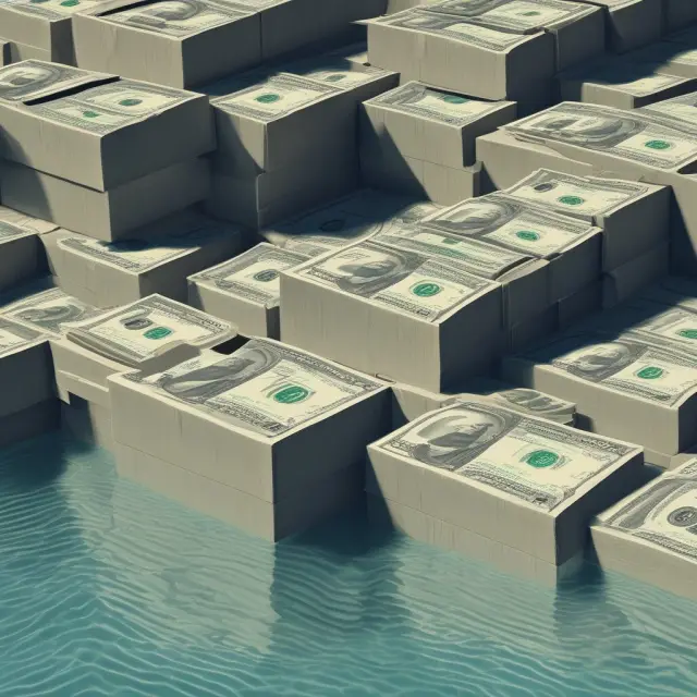 Rivers signifying initial outlays and terminal costs pouring into a pool, with cash inflows gently flowing in from various sources