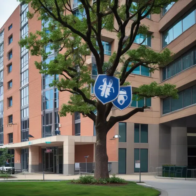 A professional shield guarding a hospital symbolizes protection through Professional Indemnity Insurance. A fixed income tree nearby represents Fixed Indemnity Insurance for unexpected expenses.