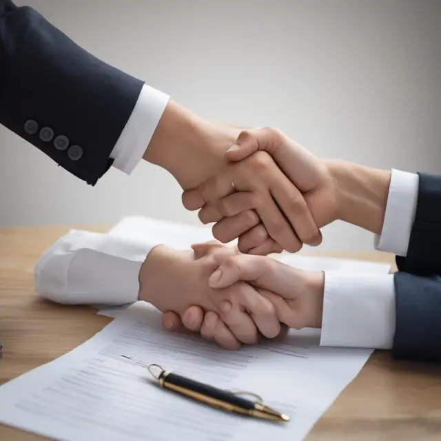 Two hands shaking over an open property deed, representing real estate indenture agreements