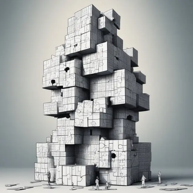 Visualization of bond agreements as intricate, interlocking puzzle pieces creating a strong, symbolic financial tower