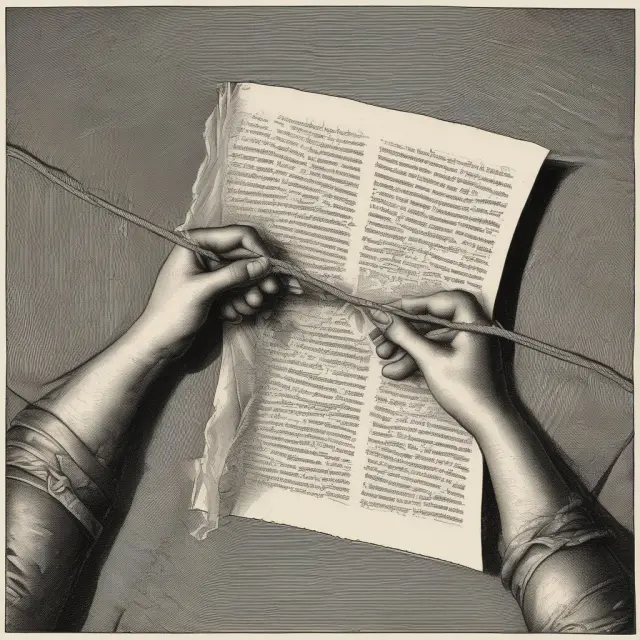 Hands exchanging a parchment scroll - one hand bound by ropes, the other freeing it, representing the terms and conditions of indentured servitude contracts