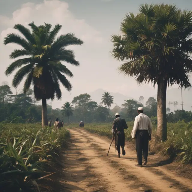 An ethical scale weighing personal freedom against indentured servitude, with laborers and masters in period attire standing near a plantation.