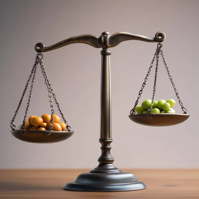 Two balancing scales symbolize independent contracting (flexibility) and traditional employment (stability) in finance careers.