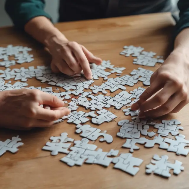 Professional hands assembling diverse index fund pieces for a personalized passive investment strategy