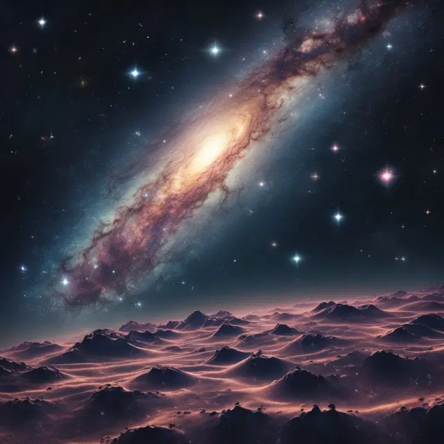 Orbital galaxy showcasing various index funds revolving around influential S&P 500 and Dow Jones indices