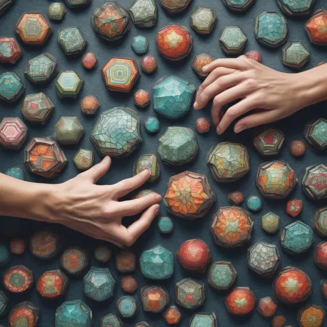 An investor balances risk with diversification through various index funds, options, and derivatives, symbolized by a colorful mosaic of interconnected indices